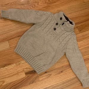 Baby Gap Boys Beige Chunky Cable Knit Sweater Elbow Patches Button Mock Neck